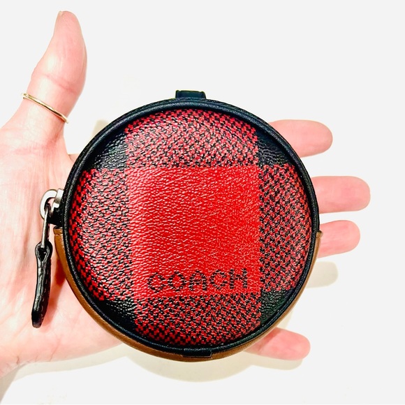 New Coach Round Coin Case With Buffalo Plaid Print - Deadstock RARE - Picture 15 of 16